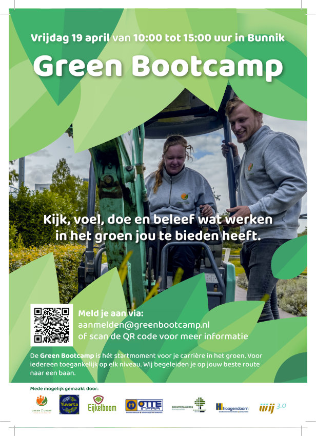 Flyer Green Bootcamp 2024 2 mensen op een heftruck